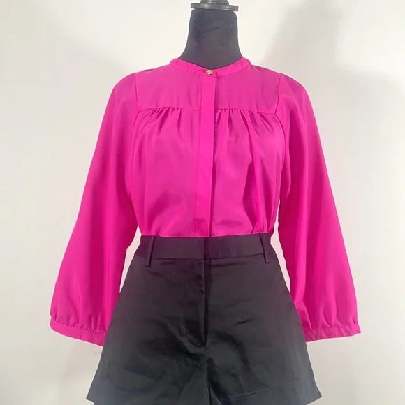 Gianni Binni Hot Pink Button down flowy blouse,pleated front and back,Large - Picture 2 of 11
